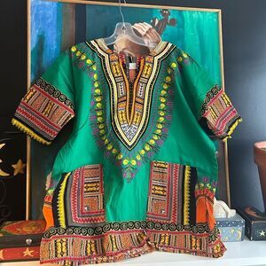 Vintage 90s Colorful African Print Dashiki Top Large